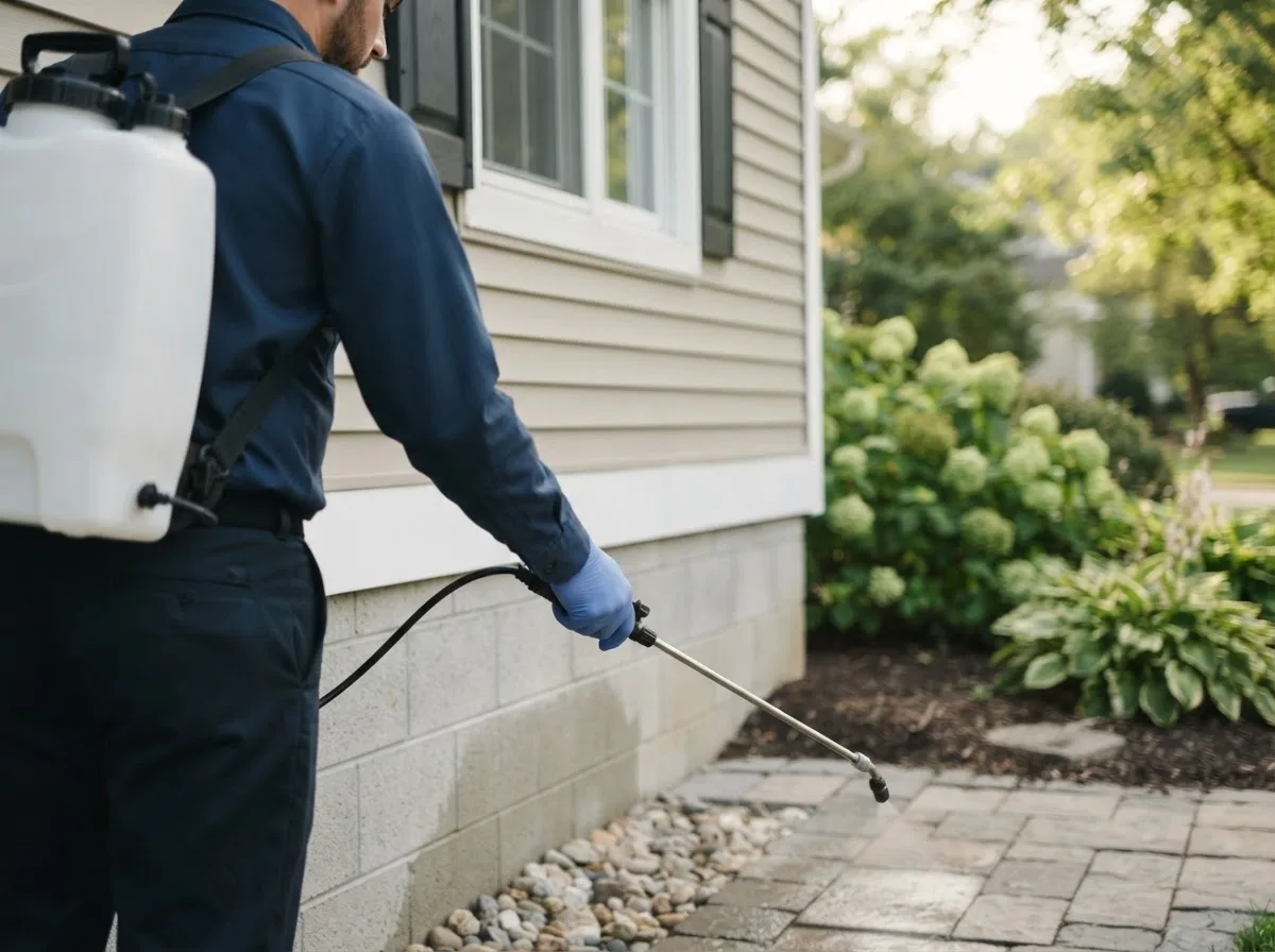 Pest control technician inspecting a home in Hanley Falls, MN